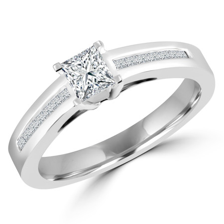 Princess Cut Diamond Multi-Stone Engagement Ring with Princess Cut Diamond Channel-Set Accents in White Gold - #HR4528-W