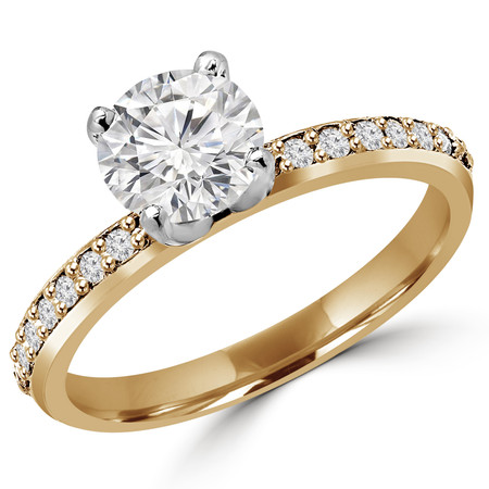 Round Cut Diamond Multi-Stone High-Set 4-Prong Engagement Ring with Round Diamond Accents in Yellow Gold - #MLKRING-Y