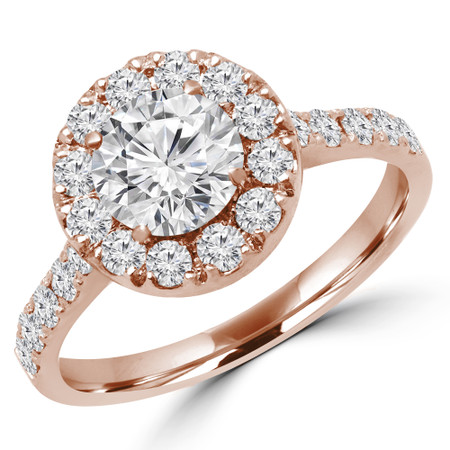 Round Cut Diamond Multi-Stone 4-Prong Halo Engagement Ring with Round Diamond Accents in Rose Gold - #PAULO-MAJ10-R