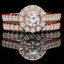 Round Cut Diamond Multi-Stone Halo 4-Prong Engagement Ring and Wedding Band Bridal Set in Rose Gold - #SKR15451-100-R