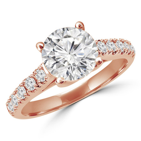 Round Cut Diamond Multi-Stone 4-Prong Cathedral & Trellis-Set Engagement Ring with Round Diamond Accents in Rose Gold - #SM1991-R