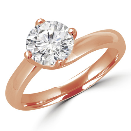 Round Cut Diamond Solitaire 4-Prong Bypass Engagement Ring with Round Diamond Accents in Rose Gold - #KATE-R