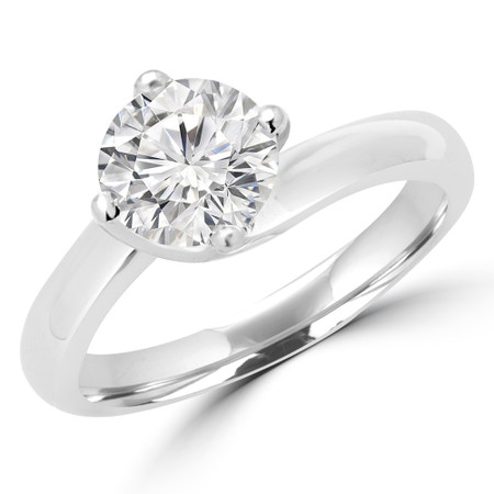 Round Cut Diamond Solitaire 4-Prong Bypass Engagement Ring with Round Diamond Accents in White Gold - #KATE-W