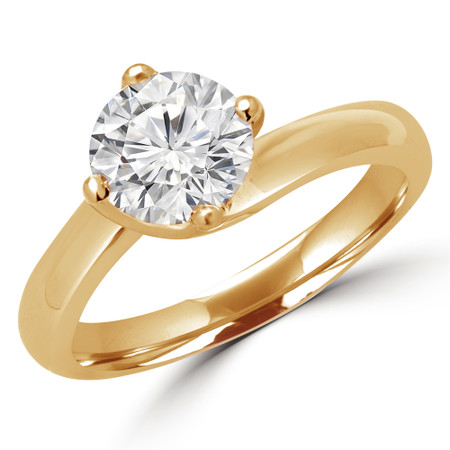 Round Cut Diamond Solitaire 4-Prong Bypass Engagement Ring with Round Diamond Accents in Yellow Gold - #KATE-Y