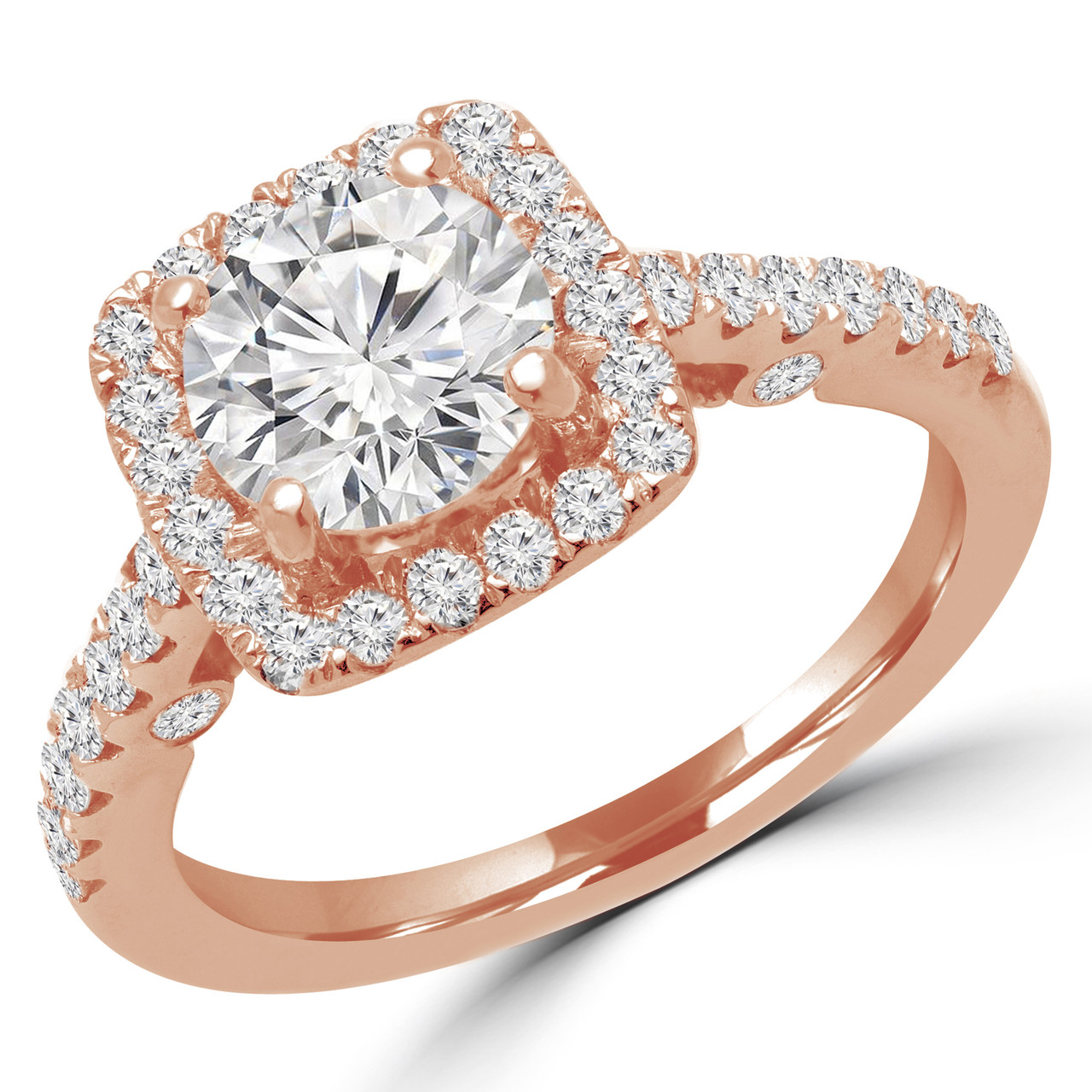Round Cut Diamond Multi-Stone 4-Prong Halo Engagement Ring with Round  Diamond Accents in Rose Gold - #KAROLINA-R - Bijoux Majesty