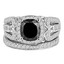 Cushion Cut Black Diamond Multi-Stone 4-Prong Vintage Halo Engagement Ring & Wedding Band Bridal Set with Round White Diamond Accents in White Gold - #HR6216-W-A-B-BLK