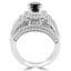 Cushion Cut Black Diamond Multi-Stone 4-Prong Vintage Halo Engagement Ring & Wedding Band Bridal Set with Round White Diamond Accents in White Gold - #HR6216-W-A-B-BLK