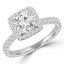 Round Cut Diamond Square Halo 4-Prong Multi Stone Engagement Ring in White Gold - #YUNESS-W