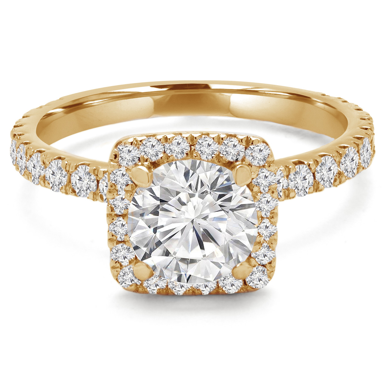 Round Cut Diamond Square Halo 4-Prong Multi Stone ...