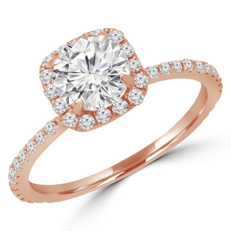 Round Cut Diamond Multi Stone Halo Engagement Ring with Accents in Rose Gold - #MARIE-R