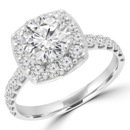 Round Cut Diamond Multi-Stone 4-Prong Halo Engagement Ring with Round Diamond Accents in White Gold - #ELLE-W