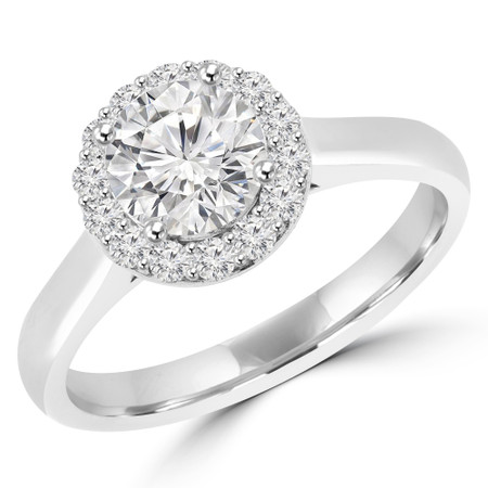 Round Cut Diamond Multi-Stone 4-Prong Halo Engagement Ring with Round Diamond Accents in White Gold - #ALESSANDRA-W
