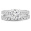 Round Cut Diamond Multi-Stone 4-Prong Cathedral & Trellis-Set Engagement Ring with Round Diamond Accents & Band Set in White Gold - #SM1991-W-SET