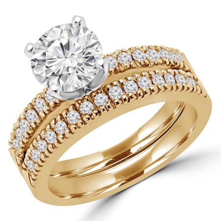 Round Cut Diamond Multi-Stone 4-Prong Engagement Ring with and Band Set with Round Diamond Scallop-Set Accents in Yellow Gold - #2303L-2303WS-SET-Y