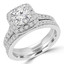 Round Cut Diamond Multi-Stone 4-Prong Halo Engagement Ring and Wedding Band Bridal Set with Round Diamond Accents in White Gold - #2566L-SET-W