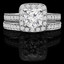 Round Cut Diamond Multi-Stone 4-Prong Halo Engagement Ring and Wedding Band Bridal Set with Round Diamond Accents in White Gold - #2566L-SET-W