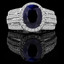 Oval Cut Blue Sapphire Gemstone Multi-Stone 4-Prong Vintage Halo Engagement Ring with Round Diamond Accents in White Gold - #HR6254-W-SAP