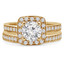 Round Cut Diamond Multi-Stone 4-Prong Halo Engagement Ring and Wedding Band Bridal Set with Round Diamond Accents in Yellow Gold - #2566L-SET-Y