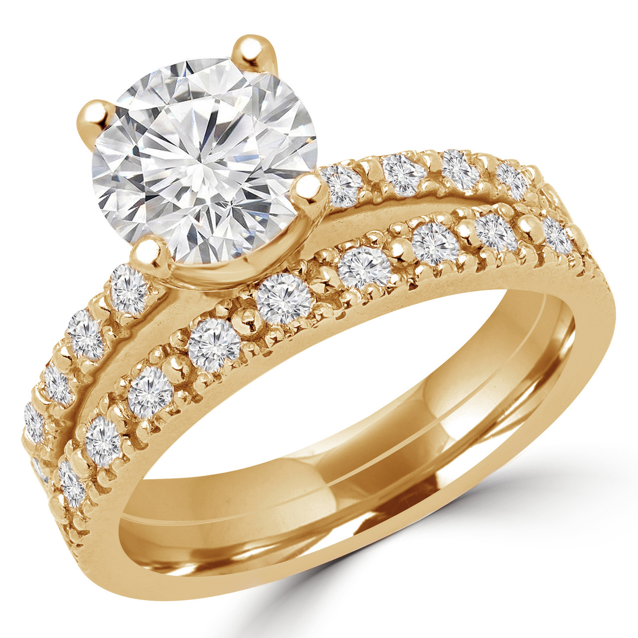 Round Cut Diamond Multi Stone 4 Prong Engagement Ring Wedding