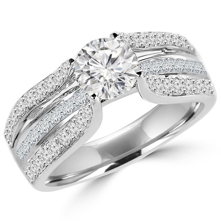 Round Cut Diamond Multi-Stone High-Set 4-Prong Engagement Ring with Round & Princess Cut Diamond Accents in White Gold - #HR6256-W