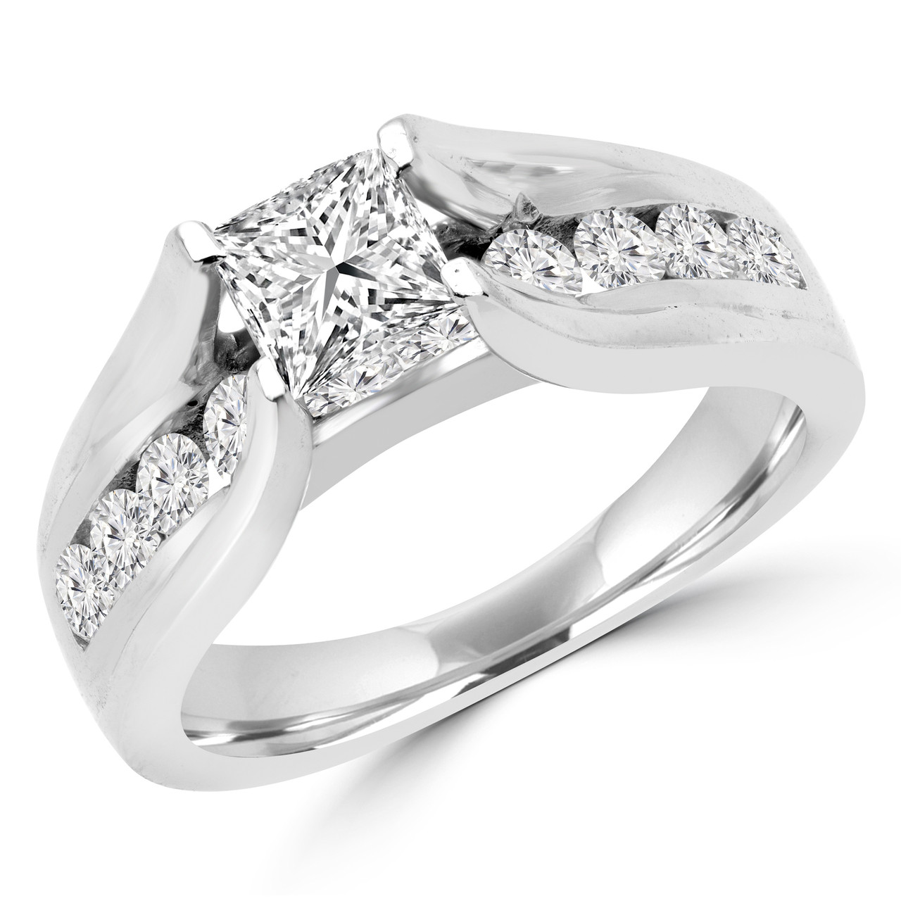 Princess Cut Diamond Multi-Stone High-Set Tension-Set Engagement Ring with  Round Channel-Set Diamond Accents in White Gold - #HR6451-PR-W - Bijoux  Majesty