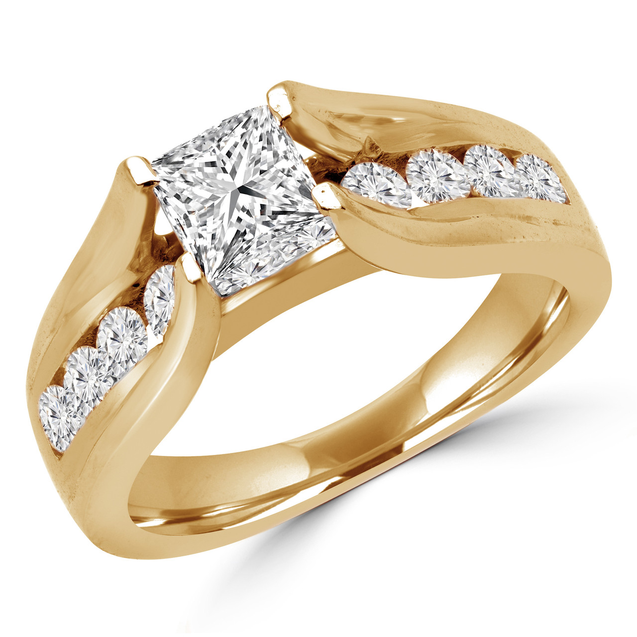 Princess Cut Diamond Multi-Stone High-Set Tension-Set Engagement Ring with  Round Channel-Set Diamond Accents in Yellow Gold - #HR6451-PR-Y - Bijoux  Majesty