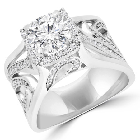 Round Cut Diamond Multi Stone Halo Vintage Engagement Ring in White Gold - #RACHEL-W
