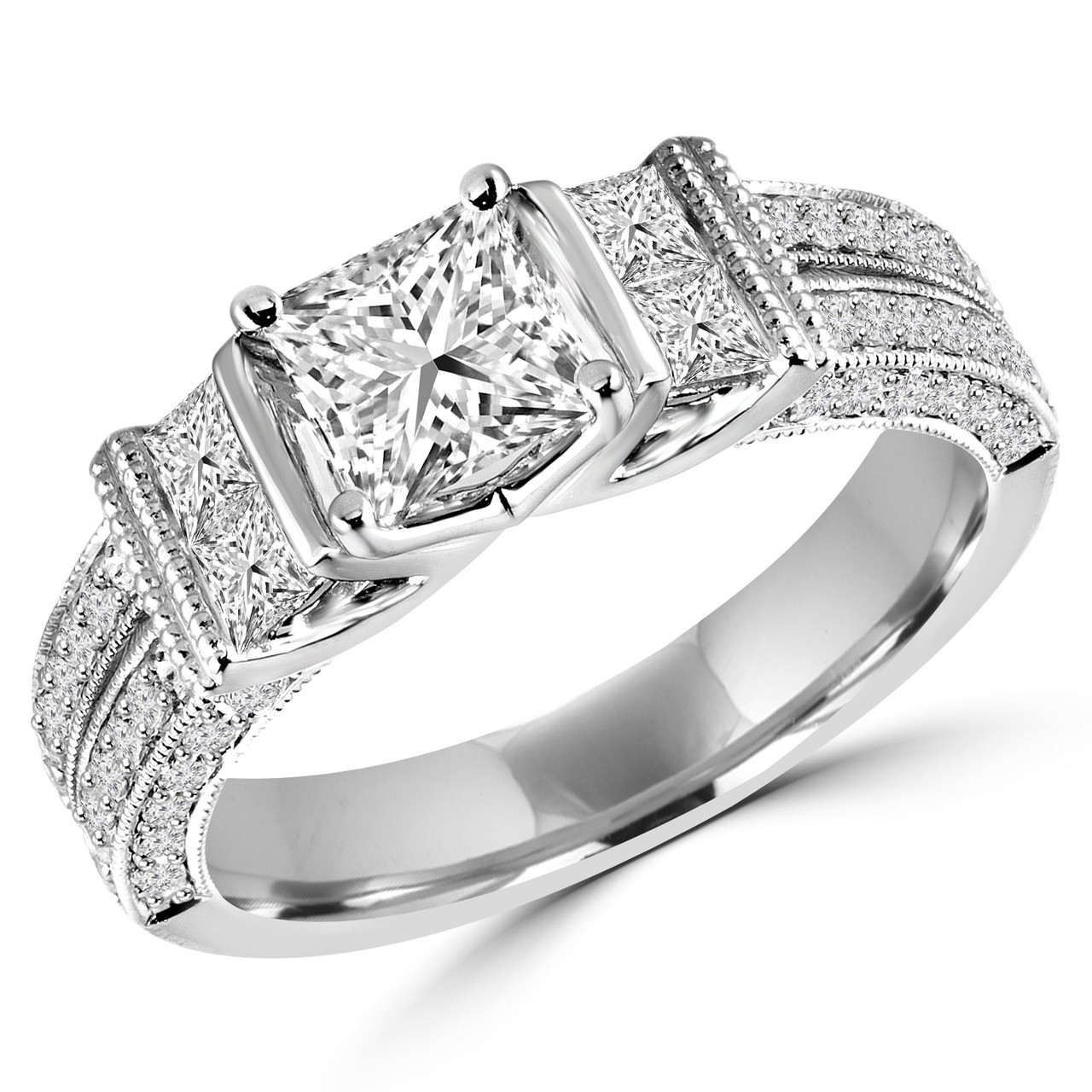 Princess Cut Diamond Rings with Side Stones Bijoux Majesty