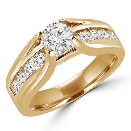 Round Cut Diamond Multi-Stone High-Set 4-Prong Engagement Ring with Round Channel-Set Diamond Accents in Yellow Gold - #HR6451-Y