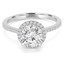 Round Cut Diamond Multi-Stone 4-Prong Halo Engagement Ring with Round Diamond Accents in White Gold - #AURORA-W