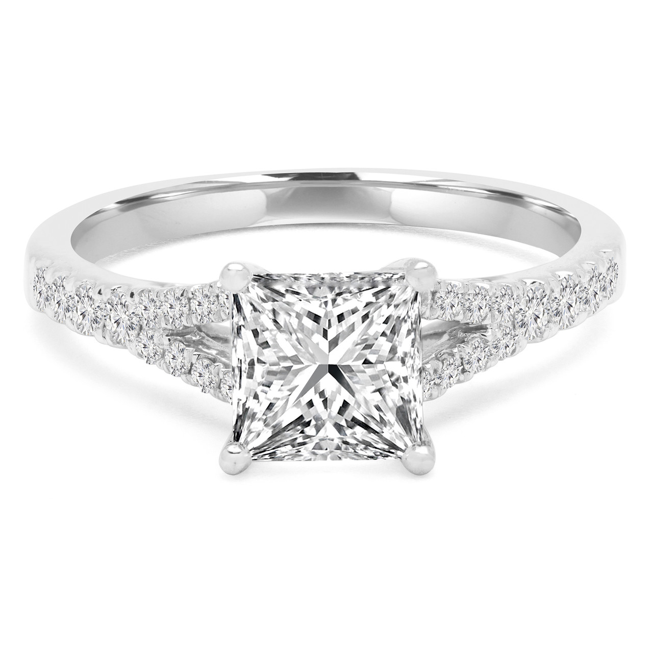 Princess Cut Diamond Split Shank 4-Prong Multi Stone Engagement Ring in ...