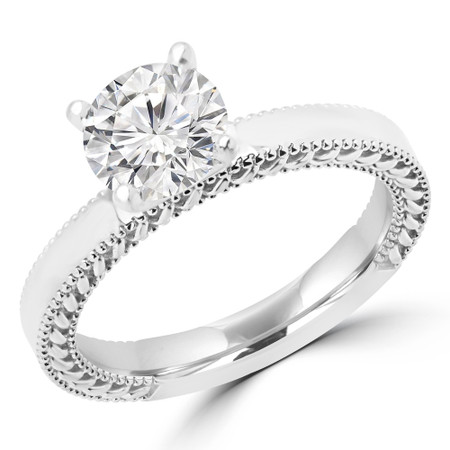 Round Cut Diamond Solitaire 4-Prong Engagement Ring in White Gold - #IDA-W