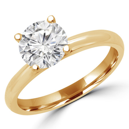 Round Cut Diamond Solitaire 4-Prong Engagement Ring in Yellow Gold - #BONNIE-Y