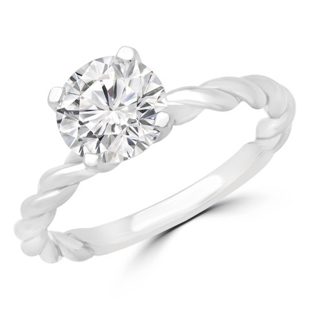 Round Cut Diamond Solitaire Twisted Engagement Ring in White Gold - #SHEBA-W