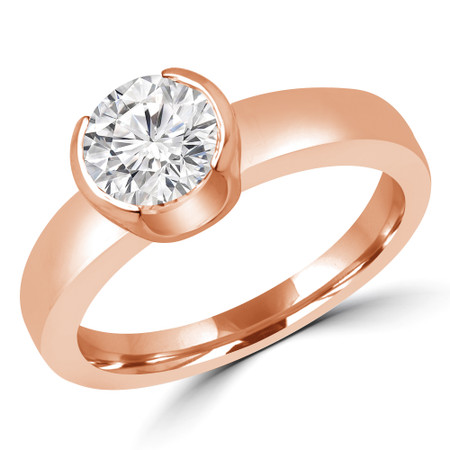 Round Cut Diamond Bezel Set Solitaire Engagement Ring in Rose Gold - #YANA-R