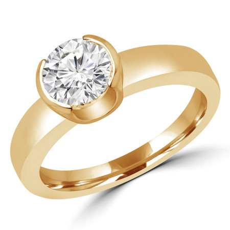 Round Cut Diamond Bezel Set Solitaire Engagement Ring in Yellow Gold - #YANA-Y
