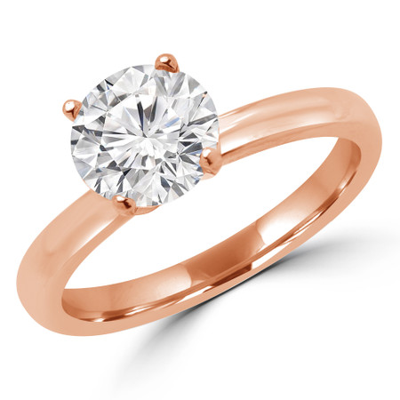 Round Cut Diamond Solitaire 4-Prong Engagement Ring with Round Diamond Accents in Rose Gold - #LENA-R