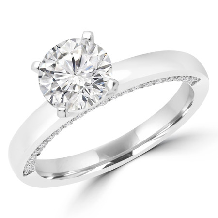 Round Cut Diamond Multi-Stone 4-Prong Engagement Ring with Round Diamond Accents in White Gold - #KADY-W