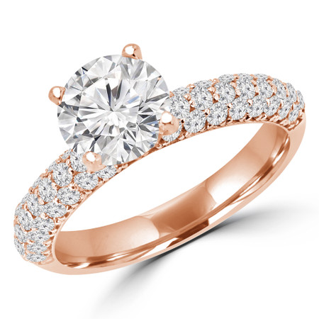 Round Cut Diamond Multi-Stone 4-Prong Engagement Ring with Round Diamond Accents in Rose Gold - #CHITA-R