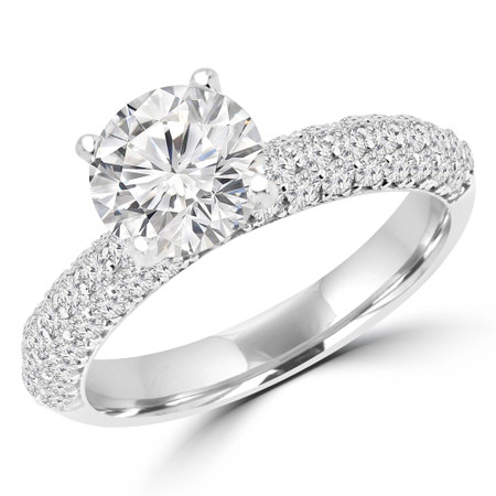 Round Cut Diamond Multi-Stone 4-Prong Engagement Ring with Round Diamond Accents in White Gold - #CHITA-W