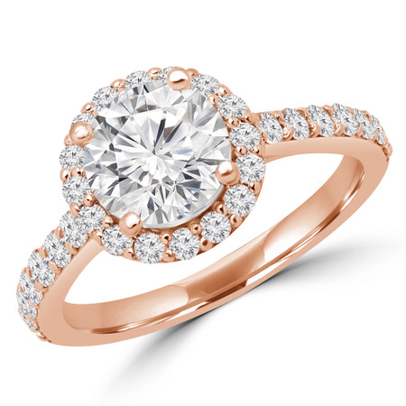 Round Cut Diamond Multi-Stone 4-Prong Halo Engagement Ring with Round Diamond Accents in Rose Gold - #BLAIR-R