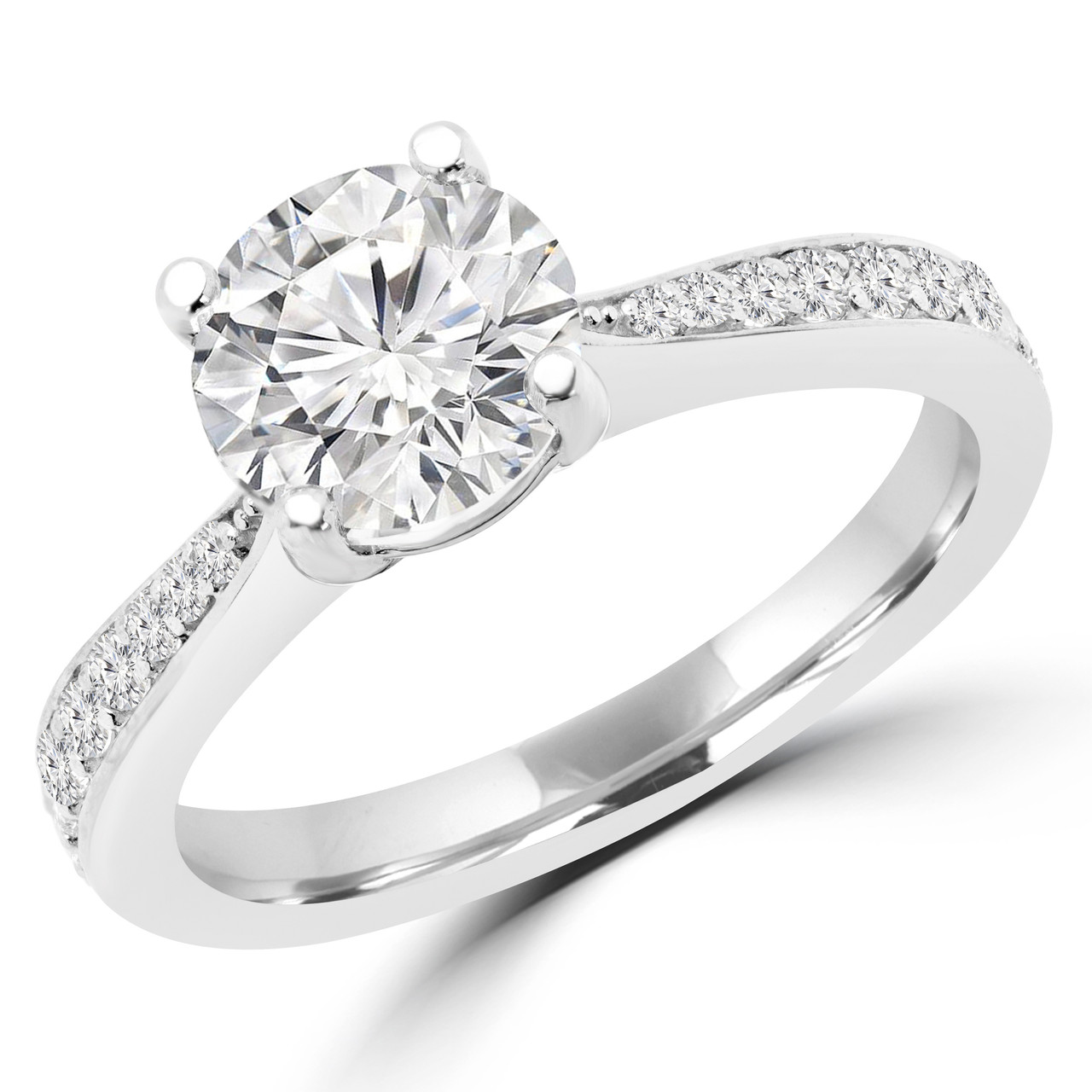 Round Cut Diamond MultiStone 4Prong Engagement Ring with Round