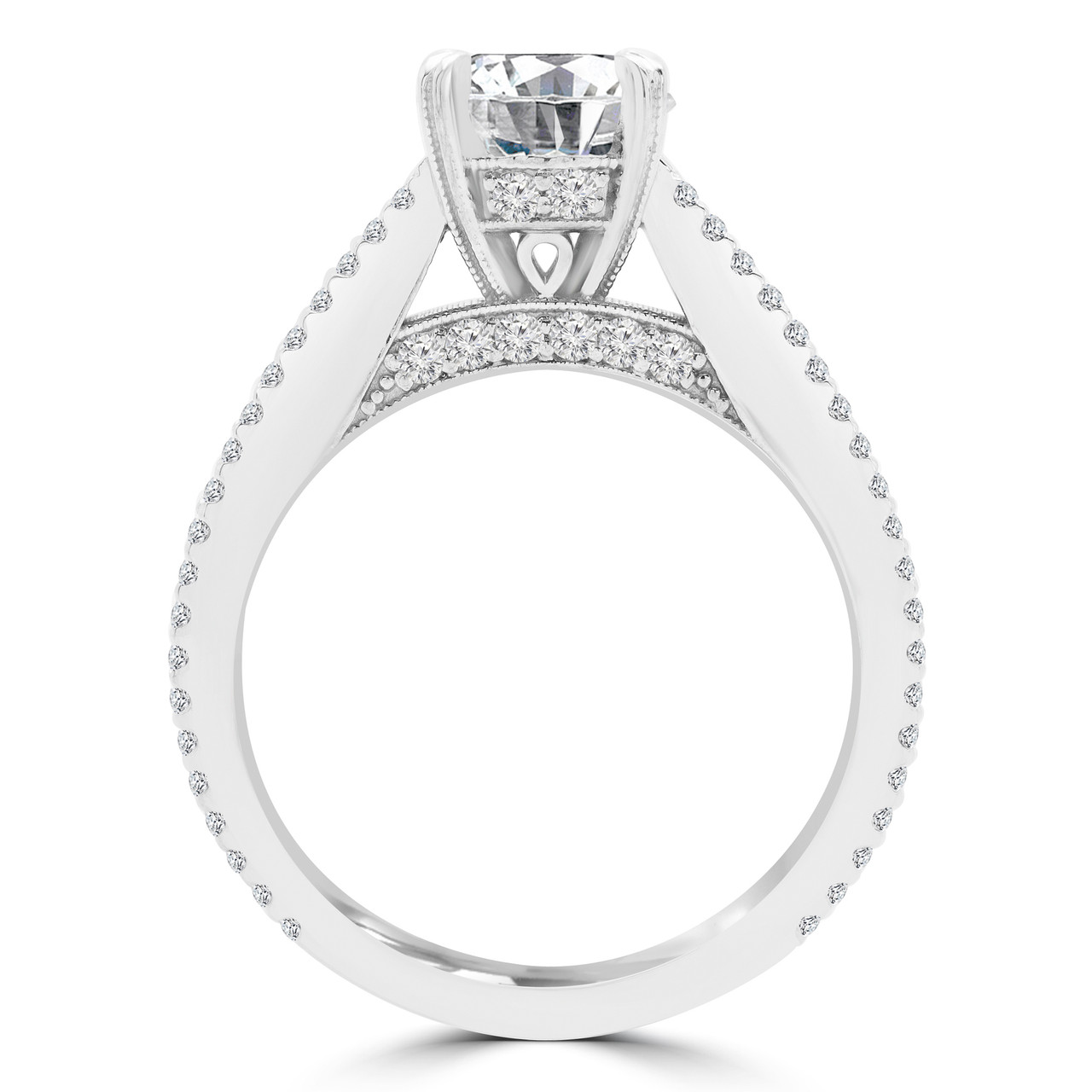 Round Cut Diamond 3-Row Multi-Stone Double-Prong Engagement Ring with Round  Diamond Accents in White Gold - #ADELE-W - Bijoux Majesty