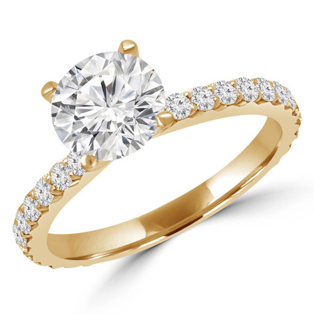 Round Cut Diamond Multi-Stone 4-Prong Engagement Ring with Round Diamond Accents in Yellow Gold - #ANKARA-Y
