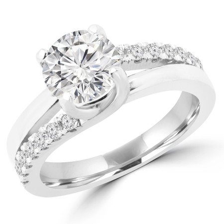 Princess Cut Diamond Multi-Stone Engagement Ring with Round Diamond Accents in White Gold - #MAYA-W