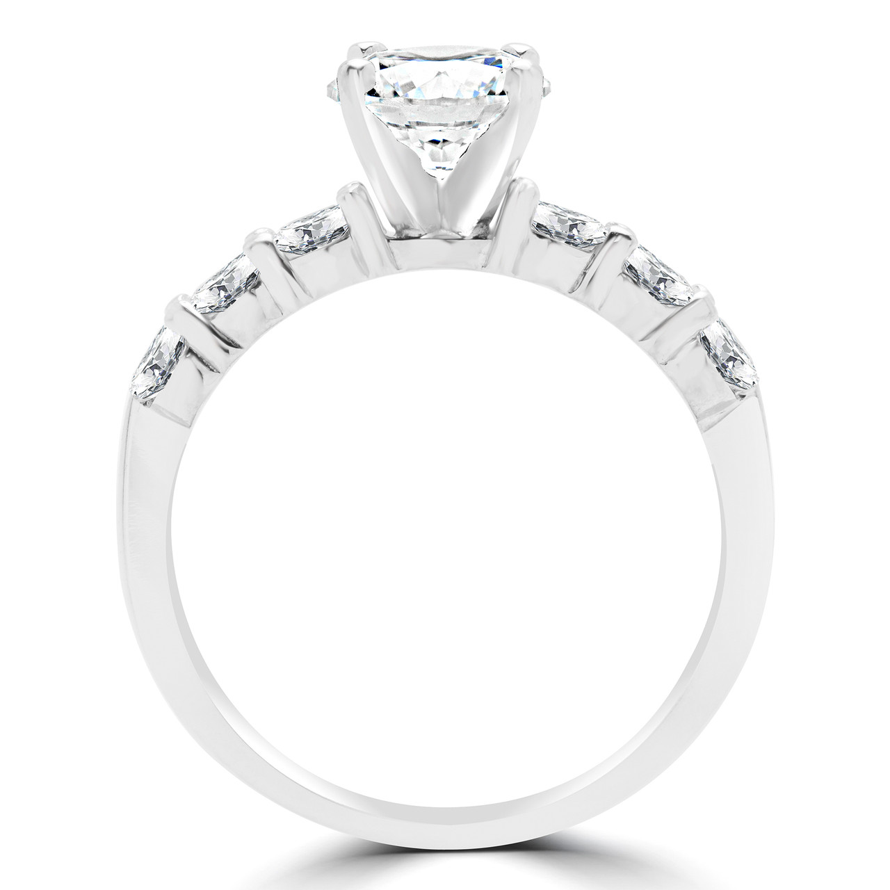Round Cut Diamond Multi-Stone 4-Prong Engagement Ring in White Gold - #PAIGE-W  - Bijoux Majesty