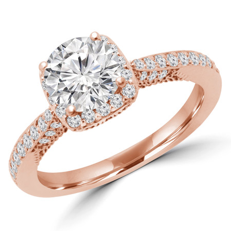 Round Cut Diamond Multi-Stone 4-Prong Halo Engagement Ring with Round ...