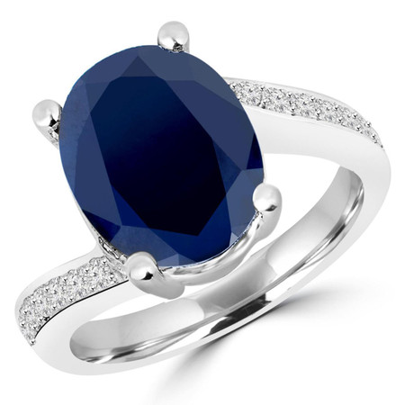 Oval Cut Blue Sapphire Gemstone Multi-Stone 4-Prong Cocktail Ring with Round White Diamond Accents in White Gold - #IMP-R-L-W-OV-SAP