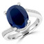 Oval Cut Blue Sapphire Gemstone Multi-Stone 4-Prong Cocktail Ring with Round White Diamond Accents in White Gold - #IMP-R-L-W-OV-SAP