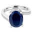 Oval Cut Blue Sapphire Gemstone Multi-Stone 4-Prong Cocktail Ring with Round White Diamond Accents in White Gold - #IMP-R-L-W-OV-SAP